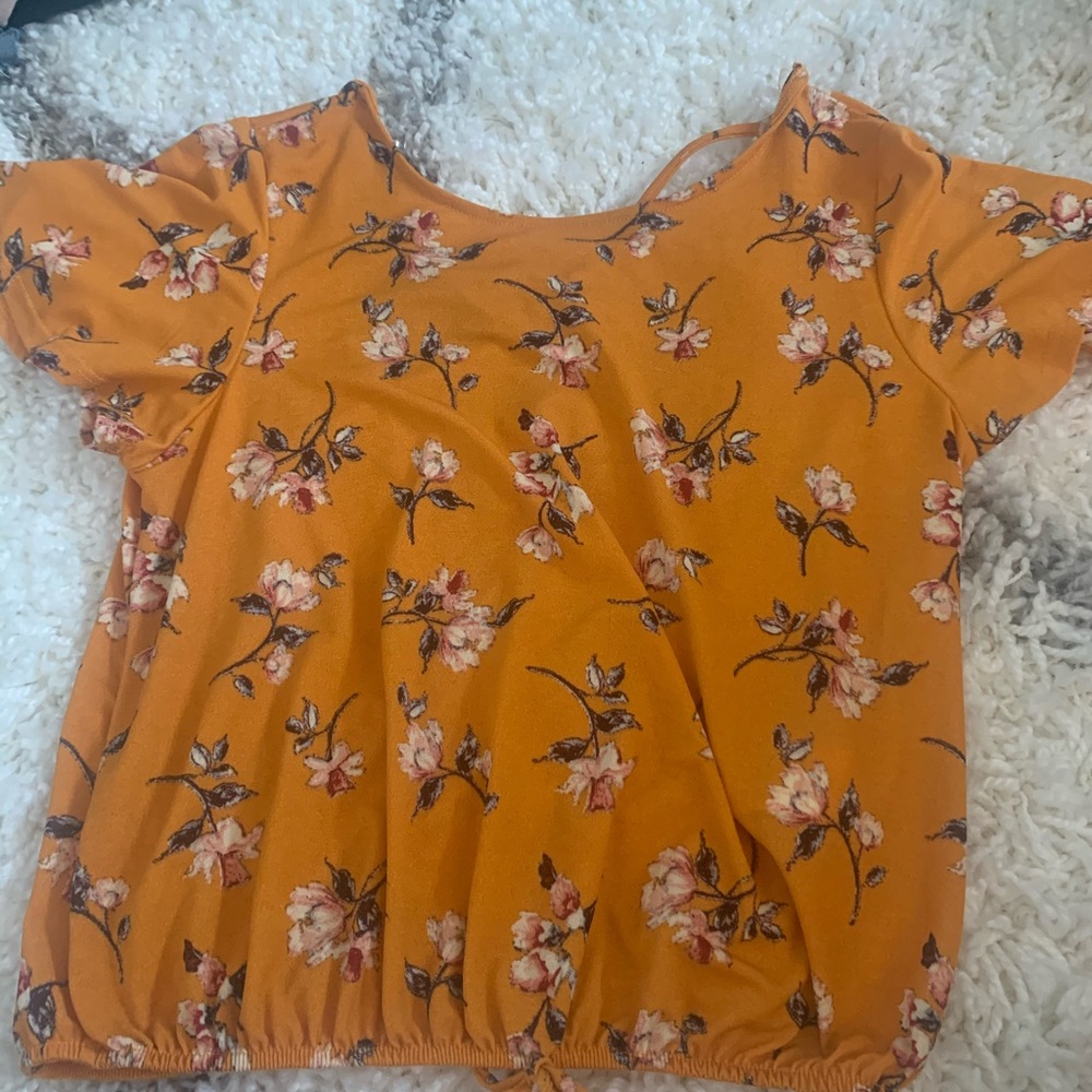 Yellow Floral Cropped Blouse